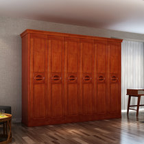 卧室实木衣柜 整体大衣橱 现代中式四五六门橡胶木衣柜1606#(红茶色 不加顶衣柜)