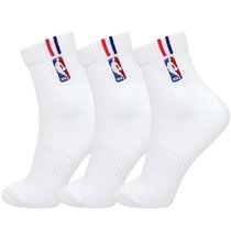NBA袜子男休闲运动袜精梳棉袜刺绣篮球袜 3双装(网眼升级款 白色3双 默认尺码)