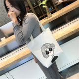 帆布购物袋单肩包韩版女文艺单肩包学生手提袋折叠环保购物袋DS502(白色（火烈鸟） 1个装)