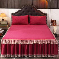 纯色欧式珊瑚绒加厚保暖床裙床罩单件1.5m1.8m2.0m防滑床单床笠套(酒红)