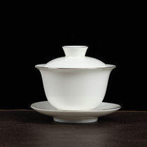 羊脂玉白瓷盖碗单个茶杯陶瓷手工大号泡茶器家用功夫三才茶碗(悠然盖碗（描金）)