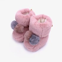 冬宝宝加绒地板鞋袜可爱婴儿鞋超软羊羔绒加绒地板中筒不掉袜套(西瓜红 兔毛超厚加绒 【S】0-12个月（脚10-12CM）)