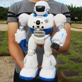 智能遥控机器人玩具充电机械战警可对战唱歌跳舞编程电动智能早教玩具女孩男孩儿童节日礼物（新美）(蓝色机械战警双电池)