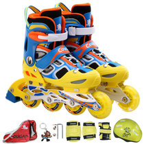 美洲狮（COUGAR）MS835LSG闪光儿童溜冰鞋全套装 可调成人直排轮滑鞋旱冰鞋滑冰鞋(蓝黄套装 M码34-37码可调)