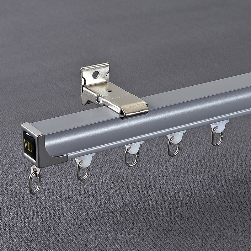 双重静音铝合金窗帘轨道滑轨导轨滑轮滑道单侧顶装挂钩直轨w12603灰色