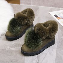 SUNTEK毛毛鞋女式内增高棉鞋一脚蹬加绒雪地靴2021年新款百搭加厚鞋子冬(绿色 37 偏小半码)