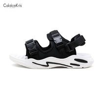 CaldiceKris（中国CK）时尚休闲露趾透气魔术贴凉鞋CK-X0002(黑白 44)