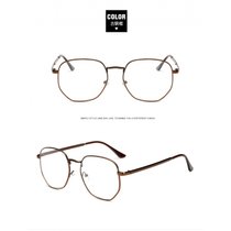 周杨青同款韩时尚眼镜框多方形金属复古可配镜片平光镜(非球超轻薄400至800度)(古铜色)