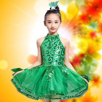 六一儿童演出服女舞蹈幼儿春晓茉莉花小草绿色公主蓬蓬裙表演服装 绿色(160cm)(绿色)