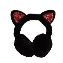 韩版可爱折叠护耳罩耳套保暖女挂耳包耳捂耳暖冬季儿童猫耳朵耳帽(不折叠猫耳朵黑色)