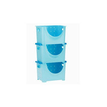 可叠加塑料水果蔬菜收纳箱储物筐厨房置物架 水果架整理架（大号单个）36*28*23cm(蓝色)