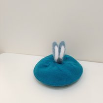 SUNTEKins秋冬新款韩版婴幼儿童洋气针织帽贝雷帽子宝宝柔软画家毛线帽(约7个月-4岁（46-52cm）有弹性 青色（兔耳朵）)