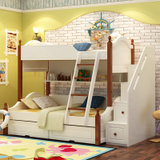 圣肯尼家具 地中海子母床 高低二层1.5米床 儿童卧室实木床带拖床(象牙白 1.2m子母床+梯柜)