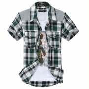 美克派美 夏装新款男士短袖衬衫男格子衬衫韩版修身衬衫 G17-367(绿格 L)