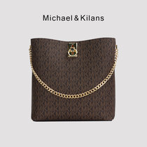 MICHAEL&KILANS 品牌包包女包新款老花单肩包复古腋下斜挎链条包B2210798(咖啡色)