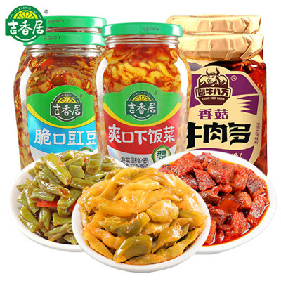 4瓶组合 吉香居200香菇牛肉多*1瓶+426脆口豇豆*2瓶+426爽口下饭菜 4瓶组合 吉香居200香菇牛肉多*1瓶+426脆口豇豆*2瓶+426爽口下饭菜