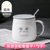 马克咖啡杯男生创意个性潮流办公室女可爱陶瓷杯带盖勺水杯子家用(猫咪400ML（带盖+勺子）)