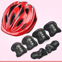自行车头盔青少年山地配件装备全套骑行用品儿童滑轮防护套装越野(红色头盔+全黑蝴蝶护具（6-15岁 默认版本)