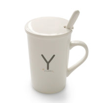 陶瓷杯子水杯学生简约茶杯咖啡杯马克杯杯子情侣韩版家用创意水杯大容量对杯牛奶马克杯(Y姓--带盖勺)