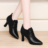高跟鞋女士细跟软皮黑色皮鞋2022年春季新款女鞋气质尖头深口单鞋(36 黑色/9861(跟高7.4cm))
