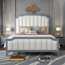吉木多 小美式实木床 1.8m主卧欧式双人床现代简约白色软靠1.5m卧室婚床(1.5*2米宝马灰 床+床头柜*2)