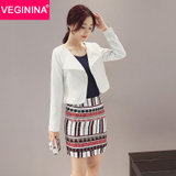 VEGININA 韩版显瘦短款外套+印花半身裙女3件套 2762(红色 S)