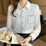 2021年春气质雪纺女衬衫长袖职业衬衣(白色 S)