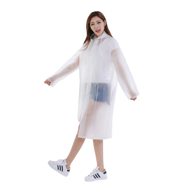 户外战儿半透明磨砂时尚雨衣加厚白色非一次性雨衣男女士长款带帽