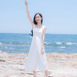 2018夏季新款女装修身显瘦ins超火雪纺吊带背心连衣裙长裙裙子(白色)(XS)
