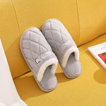 新款棉拖鞋女秋冬季家居家用保暖拖鞋地板防滑毛绒拖鞋(浅灰 3637适合3536)