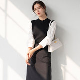 MISS LISA拼接圆领上衣女韩版时尚衬衫拼接显瘦针织衫F5165(黑色 S)
