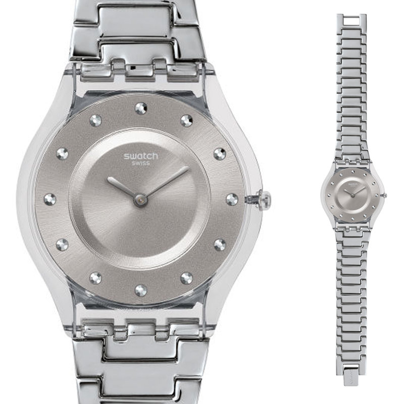 瑞士品牌表斯沃琪swatch手表超薄优雅系列石英女表银色抽屉sfk393g