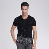 2013年新款 意大利DC新款欧款 男士休闲针织衫 时尚休闲修身黑色V字领T恤(黑色 S)