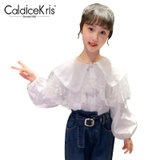CaldiceKris（中国CK）女童翻领蕾丝白色衬衫CK-TF3471(110-160 白)