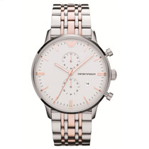 阿玛尼手表商务时尚休闲潮流间金钢带石英男士手表AR0399(白色)