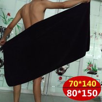 加大加厚大号黑色浴巾套装男女成人通用纯色柔软细纤维吸水大毛巾(黑色)