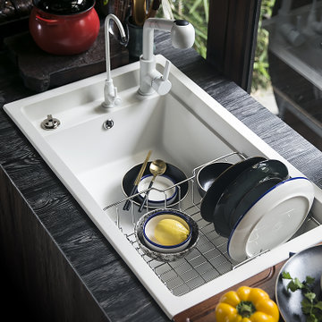 科恩纳石英石水槽单槽加厚一体厨房洗碗盆水池花岗岩家用商用套餐d800