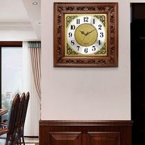 汉时(Hense）欧式创意实木雕刻装饰挂钟中式客厅静音石英时钟HW80(橡木24寸)