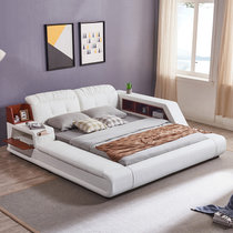 A家 真皮床 现代简约皮床卧室家具北欧风格1.5米1.8米主卧室床大气(单床 1.5米左榻榻米)