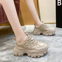 SUNTEK欧洲站增高女鞋2021秋冬季新款松糕厚底休闲鞋运动老爹鞋女单鞋子(37 浅棕色)