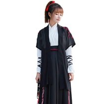 改良汉服套装女汉元素齐腰襦裙高中毕业班服武侠风抖音晨研同款(黑色 S)