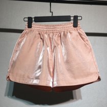 韩版松紧腰时尚短裤女夏2018高腰宽松阔腿裤热裤(粉红色)(L)