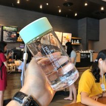 韩版运动简约塑料水杯男女学生便携防漏情侣创意清新透明随手杯子(小号绿色400ml 送杯刷)