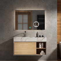 浴室柜组合岩板卫生间洗漱台洗手洗脸盆现代简约(150CM岩板陶瓷盆智能方镜)