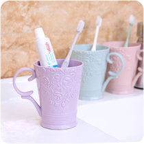 牙刷杯 素色带手柄漱口情侣牙刷杯B881创意塑料洗漱刷牙杯lq0160(紫色)