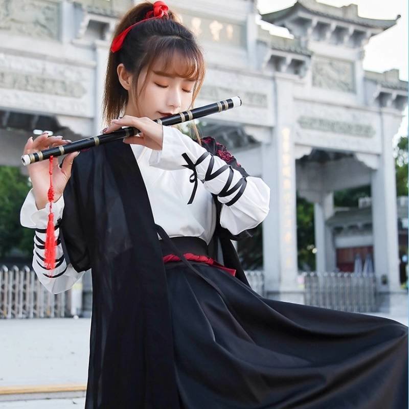 【其他女装图片】改良汉服套装女汉元素齐腰襦裙高中毕业班服武侠风抖