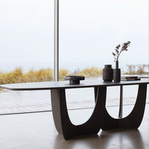 北欧简约表情设计实木餐桌家用大户型6-8人饭桌长方形工作台桌子(橡木 黑色 220x100x75)