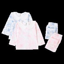 Petitkami2021秋冬婴童花卉印花彼得潘领长袖长裤分体套装(100 粉色)
