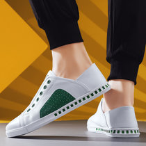 卡郎琪 夏季男鞋一脚蹬懒人帆布平板鞋2020新款两穿半拖布鞋小白豆豆潮鞋 XD-3060(白绿 43)