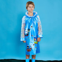 新款加厚卡通儿童雨衣带书包位充气帽檐宝宝儿童学生雨衣雨披(蓝色 L)
